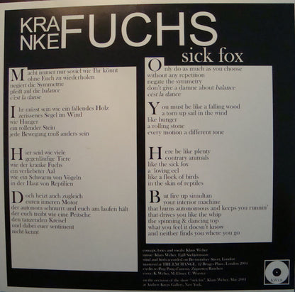 Klaus Weber (2) : Kranke Fuchs (12", S/Sided)