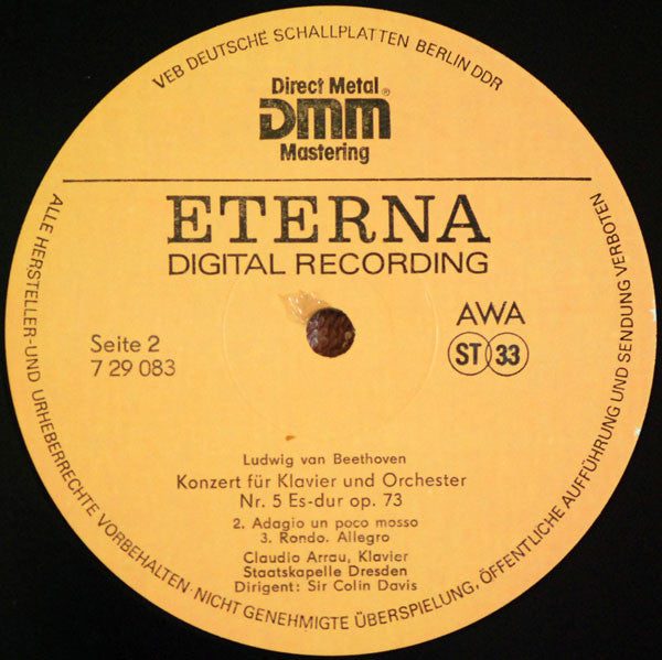 Ludwig van Beethoven - Claudio Arrau, Staatskapelle Dresden, Sir Colin Davis : Klavierkonzert Nr.5 Es-Dur Op.73 (LP, RP, DMM)