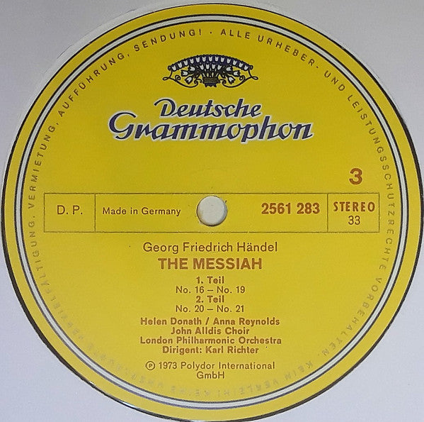 Georg Friedrich Händel, Helen Donath, Anna Reynolds, Stuart Burrows, Donald McIntyre, John Alldis Choir, London Philharmonic Orchestra, Karl Richter : Messiah (3xLP + Box)