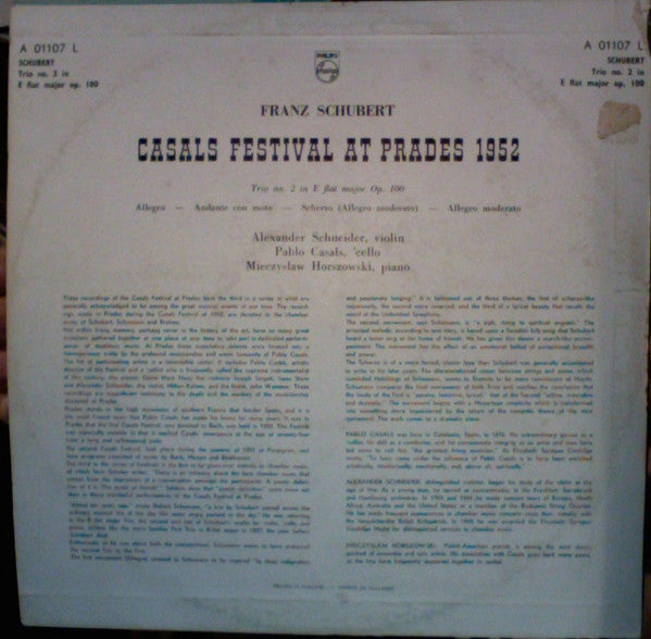 Franz Schubert, Pablo Casals : Festival De Prades 1952 (LP, Mono)