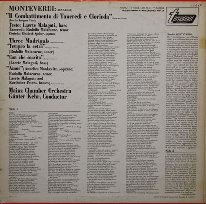 Claudio Monteverdi : "Combattimento Di Tancredi E Clorinda" / Three Madrigals (LP, Album)