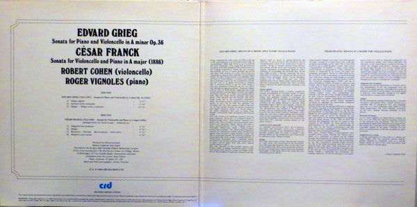 Edvard Grieg, César Franck, Robert Cohen, Roger Vignoles : Sonata For Piano And Violoncello In A Minor Op. 36 / Sonata For Violincello And Piano In A Major (LP)