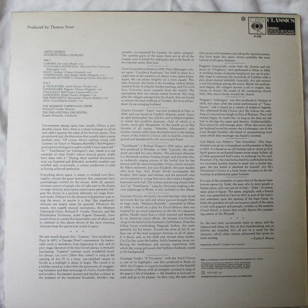 Mormon Tabernacle Choir, Richard P. Condie, The Philadelphia Orchestra, Eugene Ormandy : Anvil Chorus - Famous Opera Choruses (LP, Album)