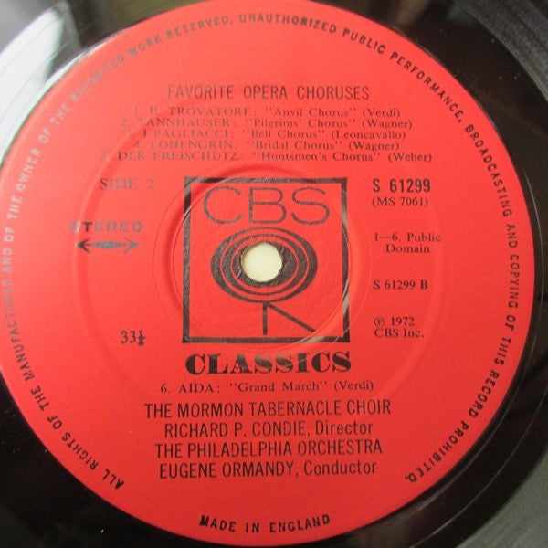 Mormon Tabernacle Choir, Richard P. Condie, The Philadelphia Orchestra, Eugene Ormandy : Anvil Chorus - Famous Opera Choruses (LP, Album)