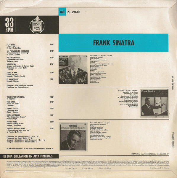 Frank Sinatra : Es La Vida (LP, Album, Comp)