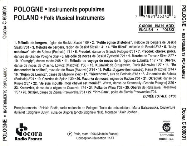 Various : Pologne • Instruments Populaires (CD, Album)