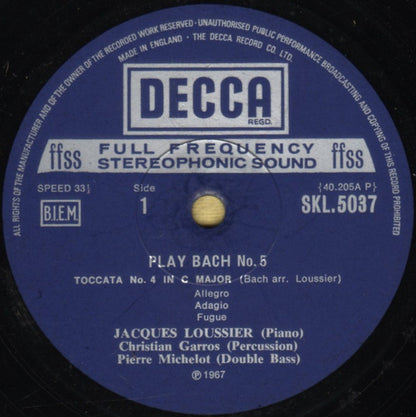 Jacques Loussier, Christian Garros, Pierre Michelot : Play Bach No. 5 (LP, Album)