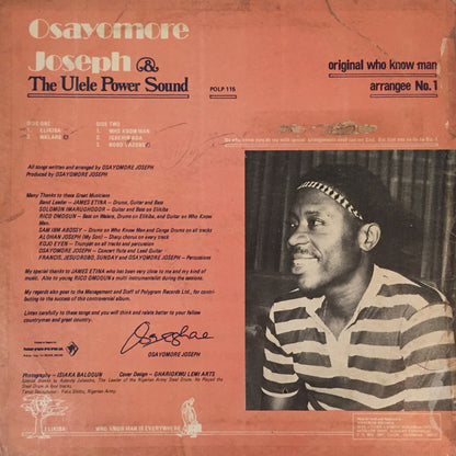 Osayomore Joseph And The Ulele Power Sound : Original Who Know Man Arrangee No.1 (LP, Album)