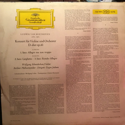 Ludwig van Beethoven - Wolfgang Schneiderhan ‧ Berliner Philharmoniker ‧ Dirigent: Eugen Jochum : Konzert Für Violine Und Orchester D-dur Op. 61 (LP)