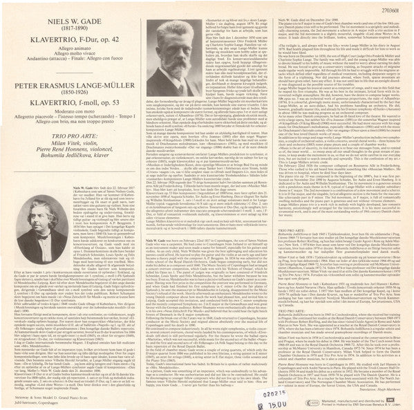 Trio Pro Arte, Niels Wilhelm Gade, Peter Erasmus Lange-Müller : Klavertrioer (LP)