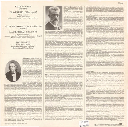 Trio Pro Arte, Niels Wilhelm Gade, Peter Erasmus Lange-Müller : Klavertrioer (LP)
