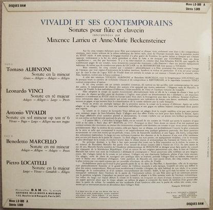 Maxence Larrieu, Anne-Marie Beckensteiner : Vivaldi Et Ses Contemporains - Sonates Pour Flûte Et Clavecin (LP, Mono)