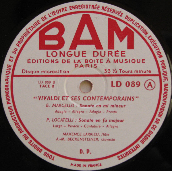 Maxence Larrieu, Anne-Marie Beckensteiner : Vivaldi Et Ses Contemporains - Sonates Pour Flûte Et Clavecin (LP, Mono)