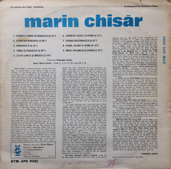 Marin Chisăr : Un Virtuose Des Flûtes Roumaines = A Virtuoso Of The Romanian Flutes (LP)
