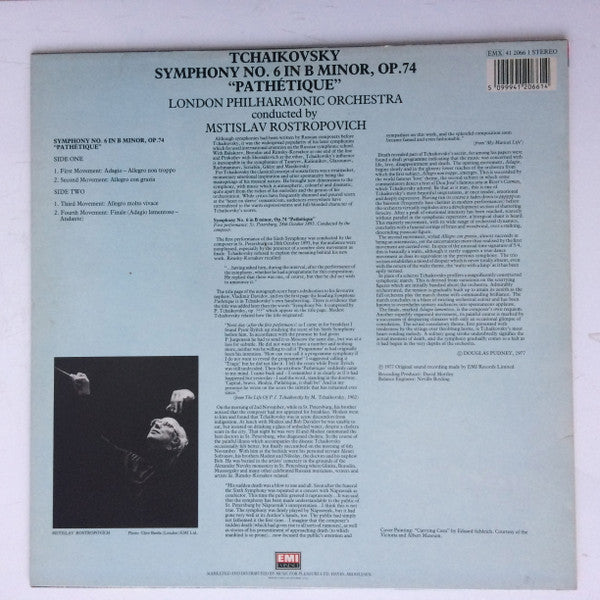 Pyotr Ilyich Tchaikovsky, Mstislav Rostropovich, London Philharmonic Orchestra : Symphony No. 6 in B Minor, Op. 74 "Pathetique" (LP, Album)