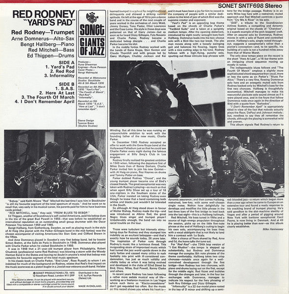 Red Rodney : Yard's Pad (LP, Album)