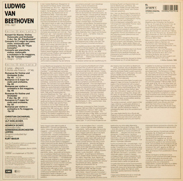 Ludwig van Beethoven, Christian Zacharias • Ulf Hoelscher • Heinrich Schiff, Gewandhausorchester Leipzig, Kurt Masur : Triple Concerto • Violin Romances Nos. 1&2 (LP)