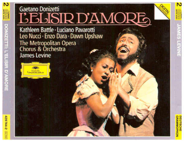 Gaetano Donizetti - Kathleen Battle · Luciano Pavarotti · Leo Nucci · Enzo Dara · Dawn Upshaw · Metropolitan Opera Chorus & The Metropolitan Opera House Orchestra · James Levine (2) : L'Elisir D'Amore (2xCD, Album, RE)