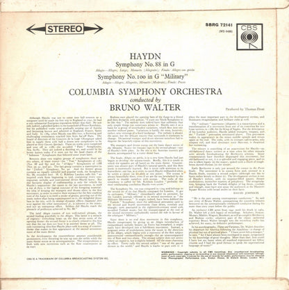 Bruno Walter Conducts Joseph Haydn - Columbia Symphony Orchestra : Symphony No. 88 In G Major / Symphony No. 100 In G Major (Military) (LP, Album, RE)