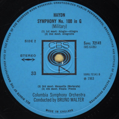 Bruno Walter Conducts Joseph Haydn - Columbia Symphony Orchestra : Symphony No. 88 In G Major / Symphony No. 100 In G Major (Military) (LP, Album, RE)