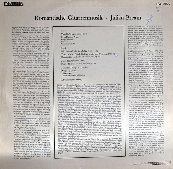 Julian Bream : Romantic Guitar (LP, Album, Dyn)