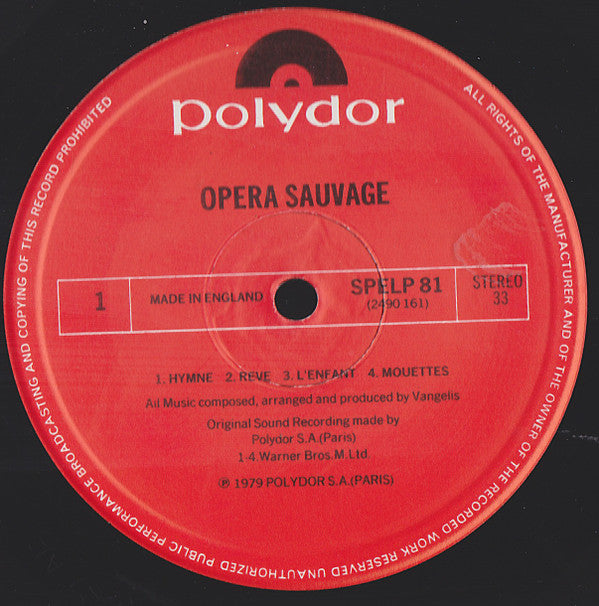 Vangelis : Opera Sauvage (LP, Album, RE)
