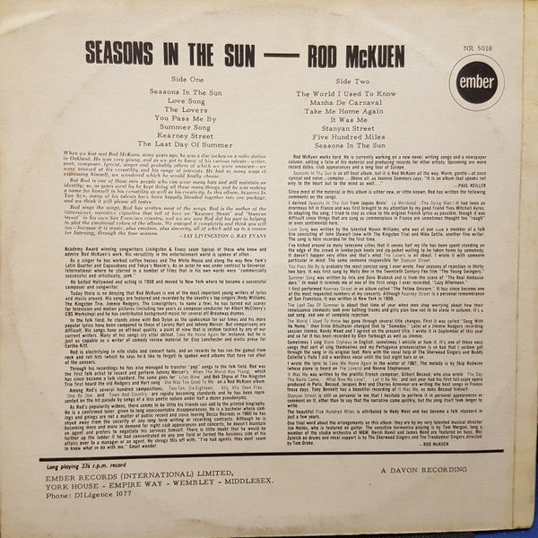 Rod McKuen : Seasons in the sun (LP, Album)