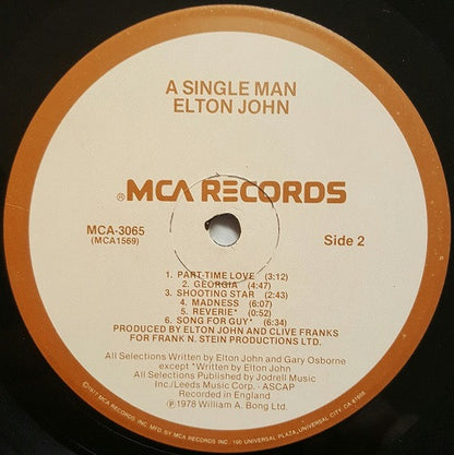 Elton John : A Single Man (LP, Album, Pin)