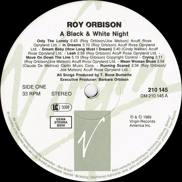 Roy Orbison : Roy Orbison And Friends - A Black And White Night Live (LP, Album)