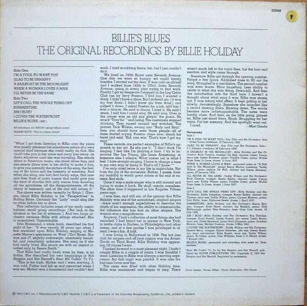 Billie Holiday : Billie's Blues (The Original Recordings By Billie Holiday) (LP, Comp, Mono)