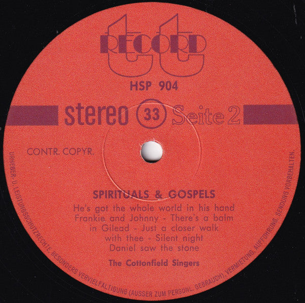 The Cottonfield Singers : Spirituals & Gospels Gesungen Von Den Cottonfield Singers (LP)