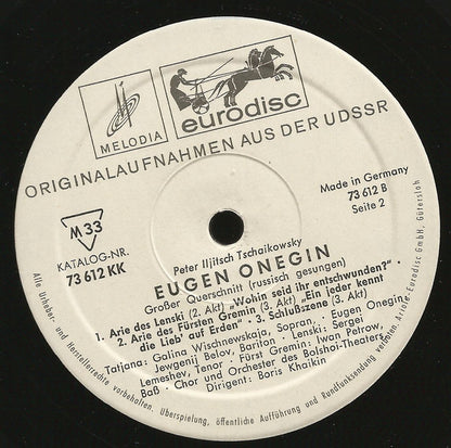 Pyotr Ilyich Tchaikovsky, Bolshoi Theatre Orchestra, Chorus Of The Bolshoi Theatre : Eugen Onegin Grosser Querschnitt - Russich Gesungen (LP)