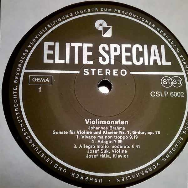 Johannes Brahms, Edvard Grieg, Josef Hála, Josef Suk : Violinsonaten (LP, Album)