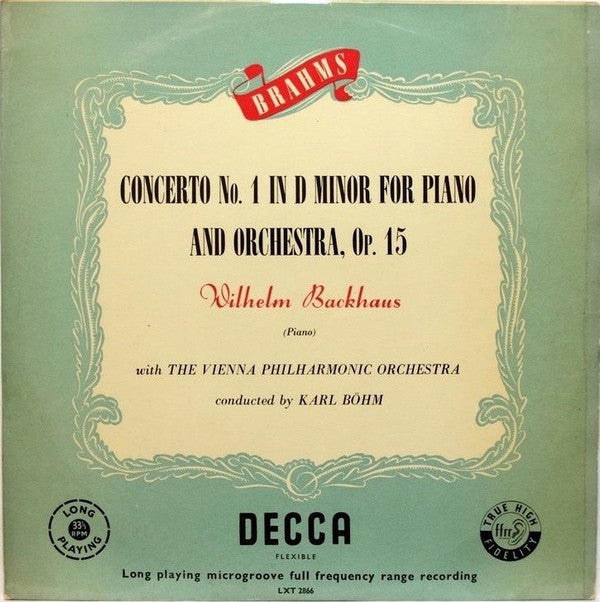 Johannes Brahms : Wilhelm Backhaus, Wiener Philharmoniker, Karl Böhm : Concerto No.1 In D Minor For Piano And Orchestra, Op. 15 (LP, Mono)