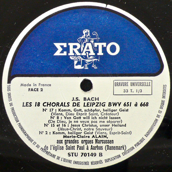 Johann Sebastian Bach - Marie-Claire Alain : 18 Chorals De Leipzig BWV 652 - 658 - 662 À 668 (LP)