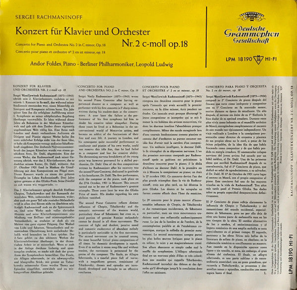 Sergei Vasilyevich Rachmaninoff, Andor Foldes, Berliner Philharmoniker, Leopold Ludwig : Konzert Für Klavier Und Orchester Nr. 2 C-moll Op. 18 (LP, Mono)