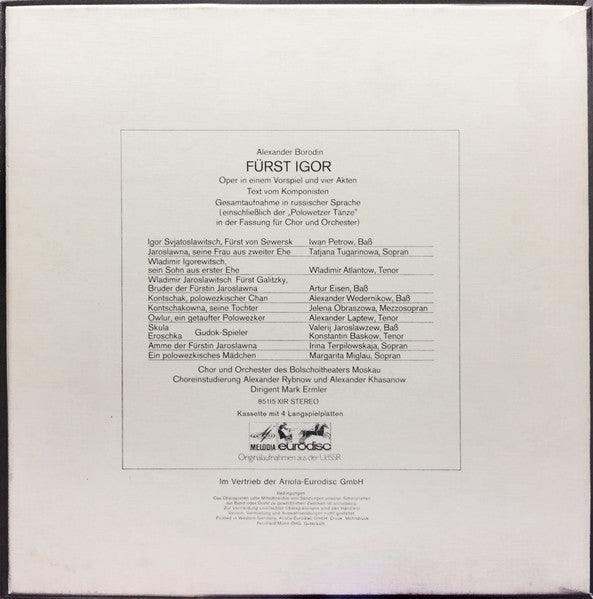 Alexander Borodin, Bolshoi Theatre Orchestra, Mark Ermler : Fürst Igor (4xLP, gol)