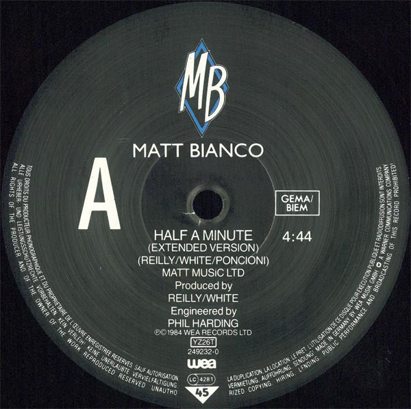 Matt Bianco : Half A Minute (12", Single)