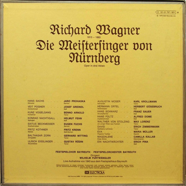 Richard Wagner, Wilhelm Furtwängler, Jaro Prohaska · Maria Müller · Max Lorenz (2) : Die Meistersinger Von Nürnberg (Oper In Drei Akten) (5xLP, Mono + Box)