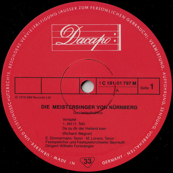 Richard Wagner, Wilhelm Furtwängler, Jaro Prohaska · Maria Müller · Max Lorenz (2) : Die Meistersinger Von Nürnberg (Oper In Drei Akten) (5xLP, Mono + Box)