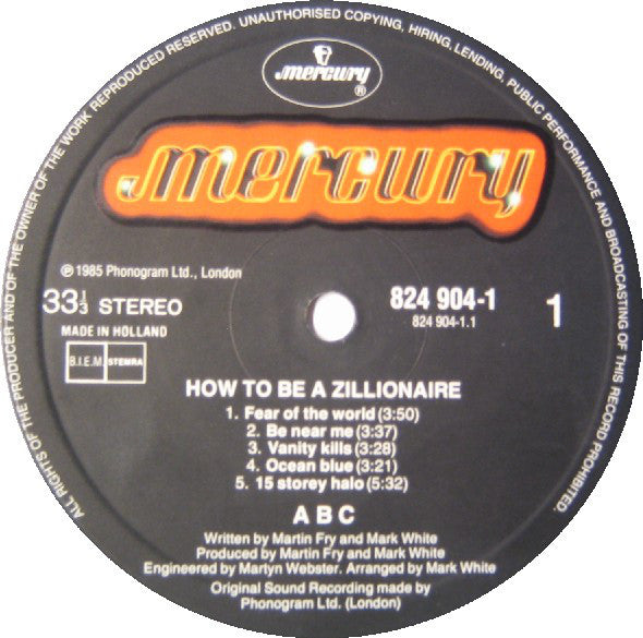 ABC : How To Be A Zillionaire! (LP, Album)