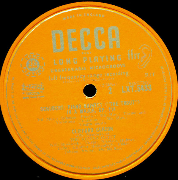 Franz Schubert - Clifford Curzon With Mitglieder Des Wiener Oktetts : The "Trout" Quintet (LP, Mono)