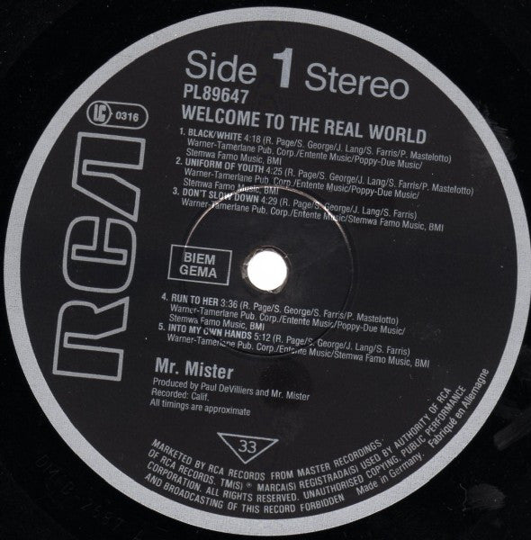 Mr. Mister : Welcome To The Real World (LP, Album)