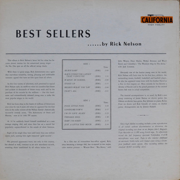 Ricky Nelson (2) : Best Sellers By Rick Nelson (LP, Comp, Mono)