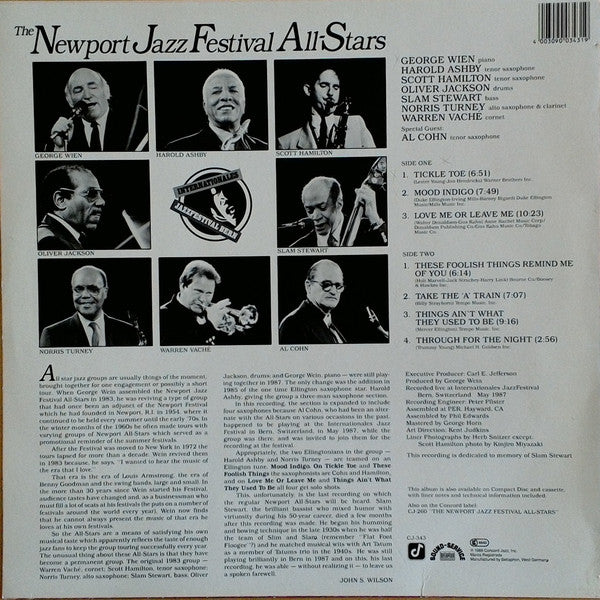 The Newport Jazz Festival All-Stars, Al Cohn, Scott Hamilton, Warren Vaché, Norris Turney, Slam Stewart, Oliver Jackson, Harold Ashby, George Wein : European Tour (LP, Album)