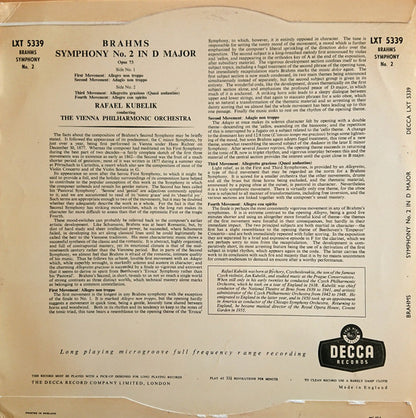 Johannes Brahms, Rafael Kubelik, Wiener Philharmoniker : Symphonie No. 2 In D Major, Opus 73 (LP, Mono)