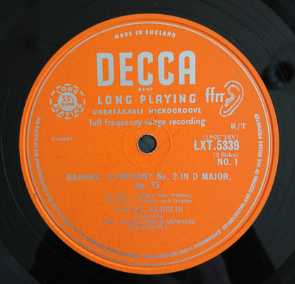 Johannes Brahms, Rafael Kubelik, Wiener Philharmoniker : Symphonie No. 2 In D Major, Opus 73 (LP, Mono)