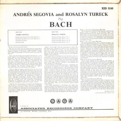 Johann Sebastian Bach - Andrés Segovia / Rosalyn Tureck : Andrés Segovia And Rosalyn Tureck Play Bach (LP, Comp, Mono)