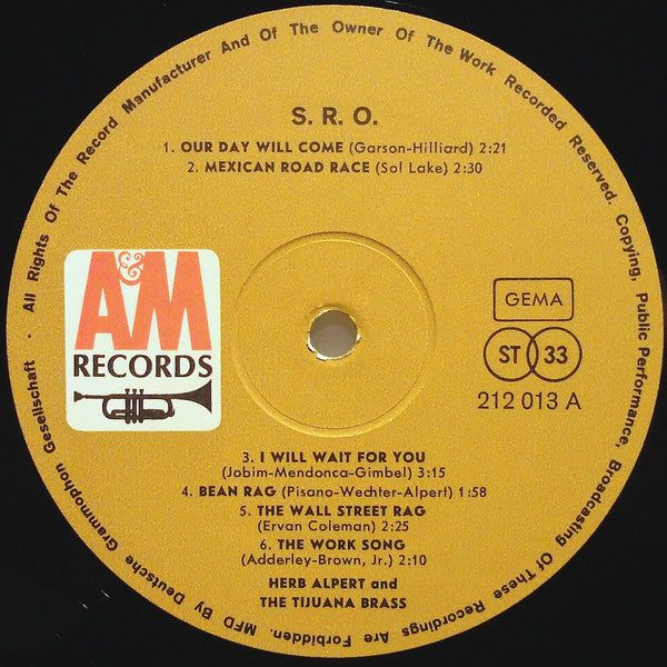 Herb Alpert & The Tijuana Brass : S.R.O. (LP, Album, RE)