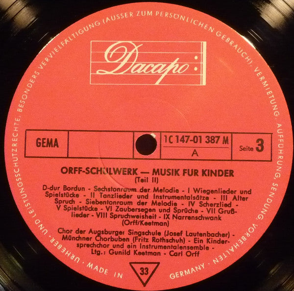 Carl Orff, Gunild Keetman : Orff Schulwerk: Musik Für Kinder, Teil I Und 2 (2xLP, Comp, RE, Gat)